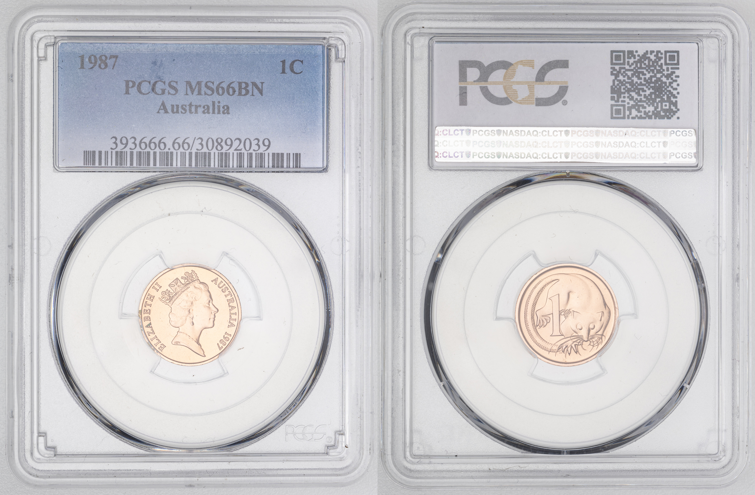 97 · Elizabeth II,   POP 1/0, One Cent, 1987, PCGS MS66BN