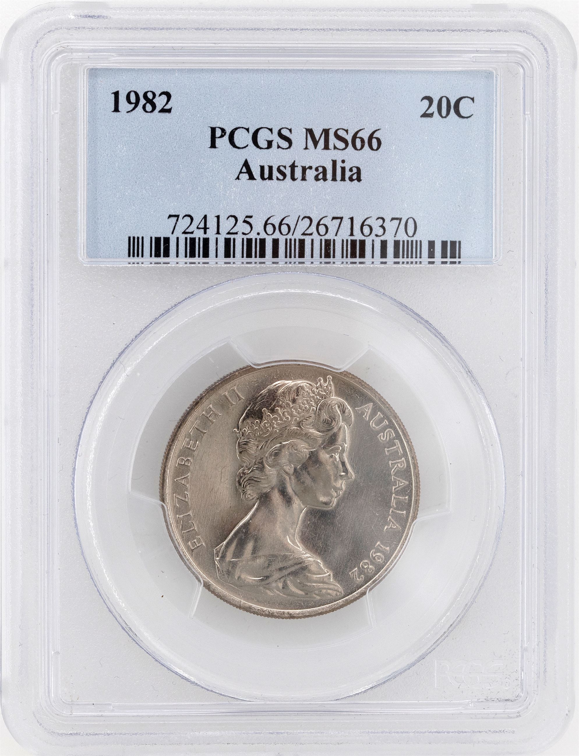 1982 Australia Twenty Cent, 20c PCGS - MS66 -370