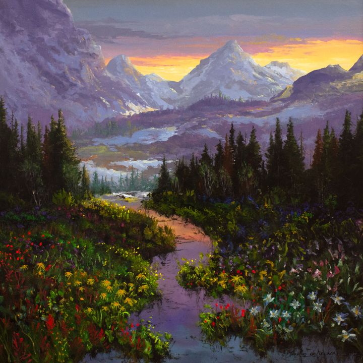 Thomas deDecker (1951-) Rocky Mountains - Early Evening