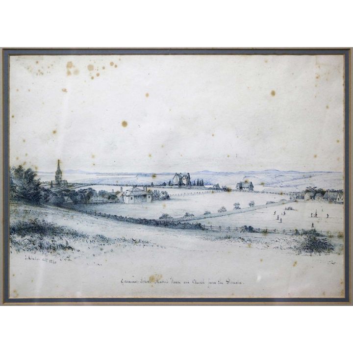 KINDER, REV JOHN - Grammar School Master's House and Church from the Domain