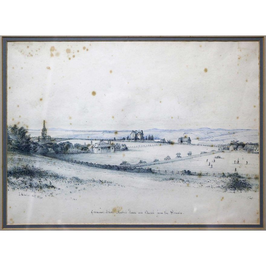 KINDER, REV JOHN - Grammar School Master's House and Church from the Domain