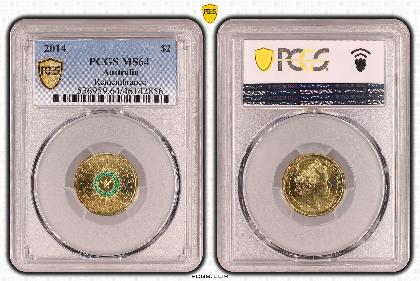 398 · Elizabeth II, Remembrance - Colorized , Two Dollar, 2014, PCGS MS64