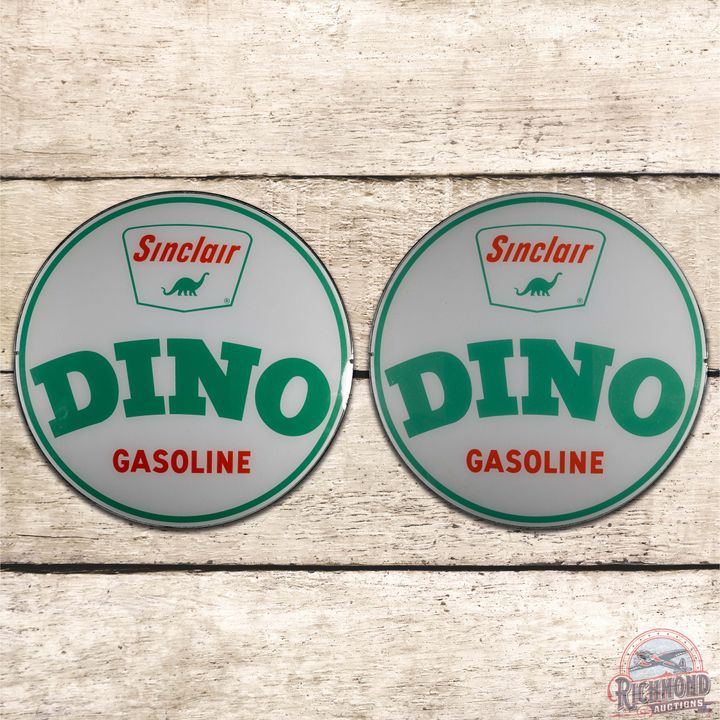 NOS Sinclair Dino Gasoline Lot of 2 13.5" Gas Pump Globe Lenses w/ Logo