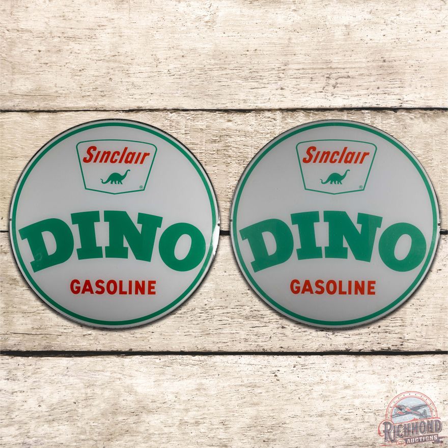 NOS Sinclair Dino Gasoline Lot of 2 13.5" Gas Pump Globe Lenses w/ Logo