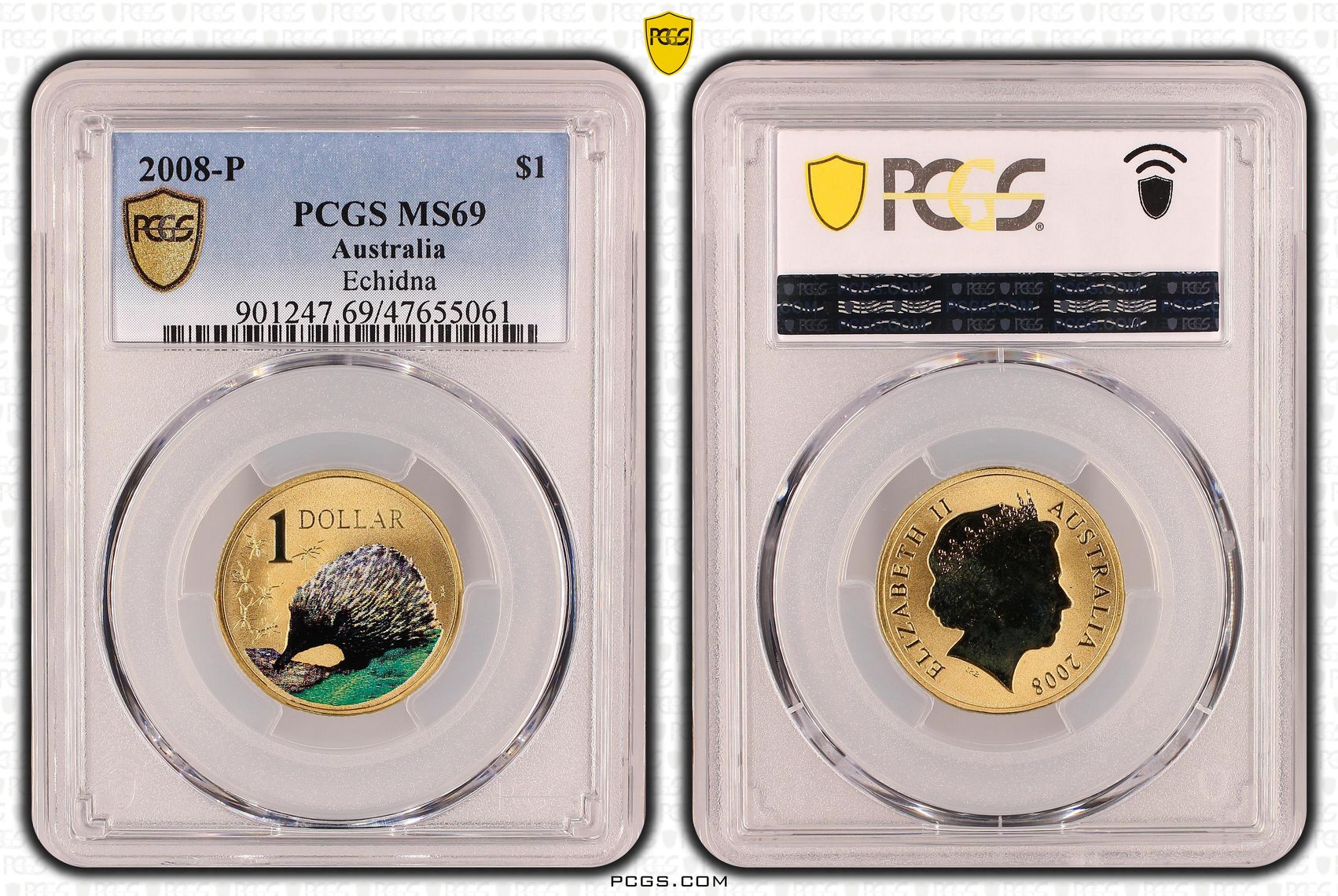 337 · Elizabeth II, Echidna, One Dollar, 2008-P, PCGS MS69