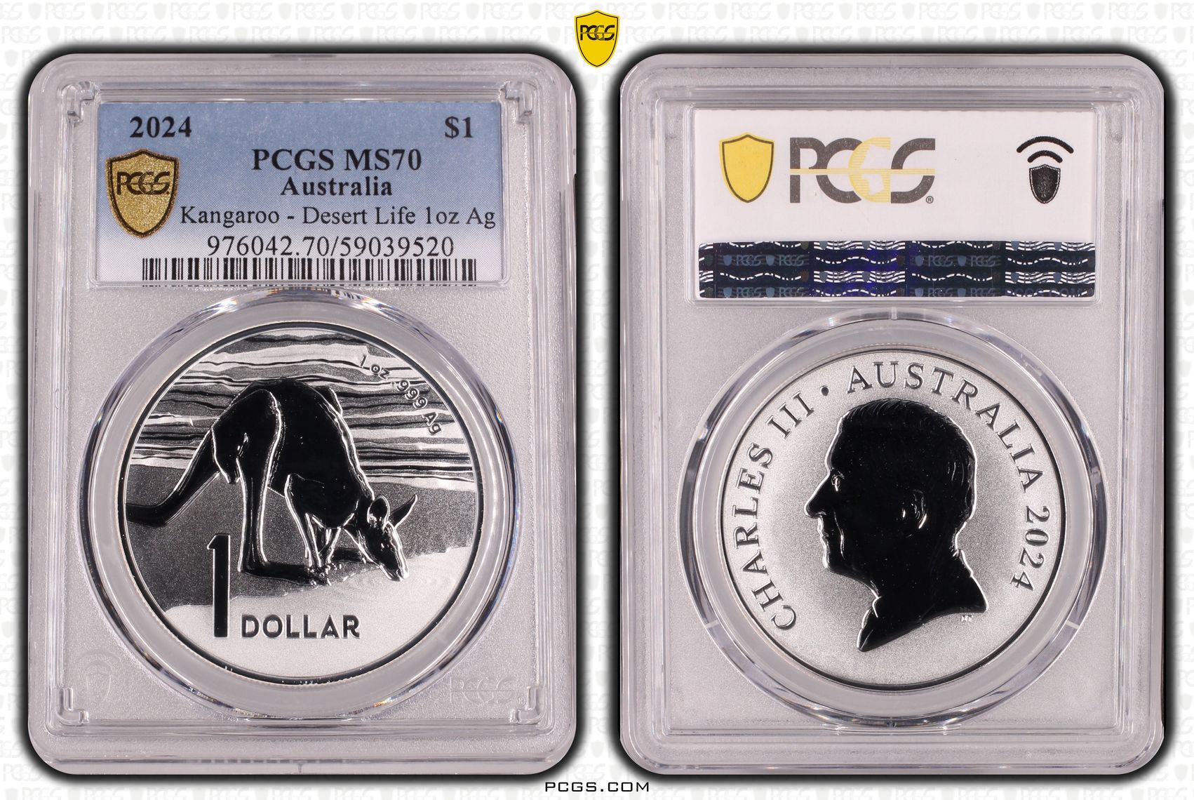 Kangaroo - Desert Life 1oz Silver, POP 3/0, One Dollar, 2024, PCGS MS70