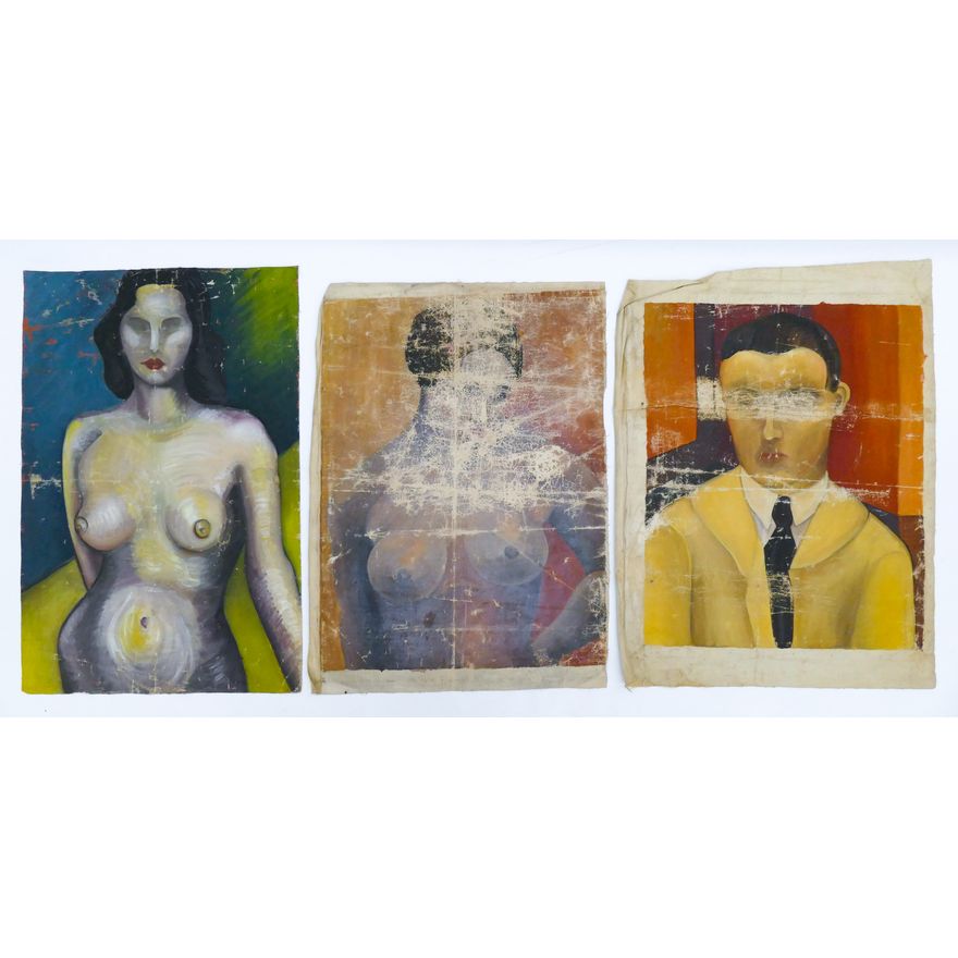3pc Rhoda Gantenbein 1930's Figure Oil Paintings 29''x20'' Largest