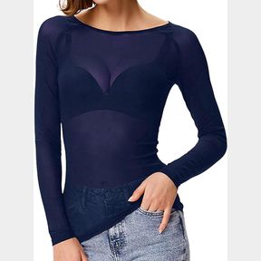 MESH TOPS FOR WOMEN LONG SLEEVE MOCK NECK FITTED SEXY TOP BODYCON CLUBWEAR SHEER PURE MESH TOPS T SHIRTS 2XL