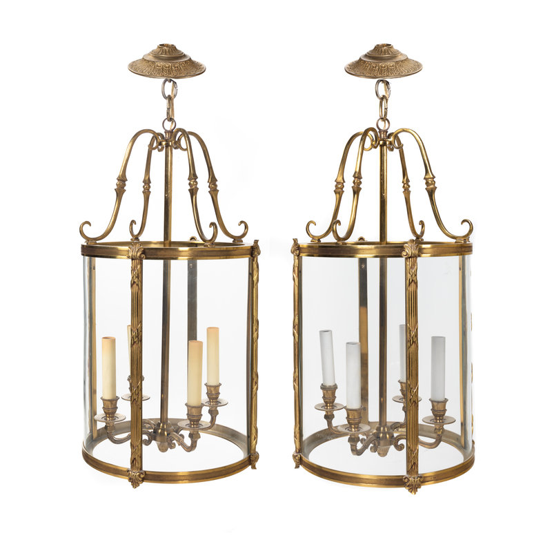 A Pair of Empire Style Brass Hall Lanterns