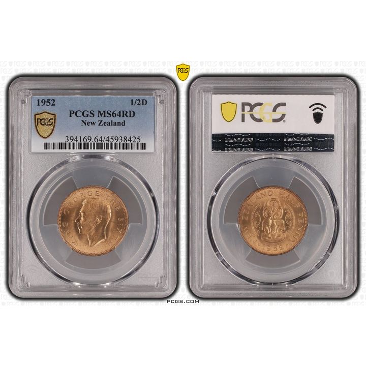 1952 New Zealand Half Penny PCGS - MS64RD -425