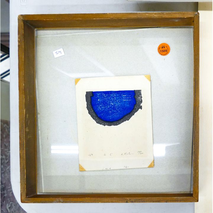 Akira Matsumoto ''Half Circle'' S/N Woodcut Framed 11''x10''