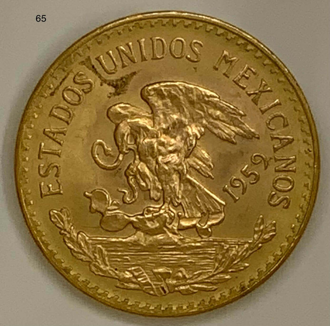 メキシコ-Mexico. アステカ 20ペソ金貨(再鋳貨）1959年 KM478