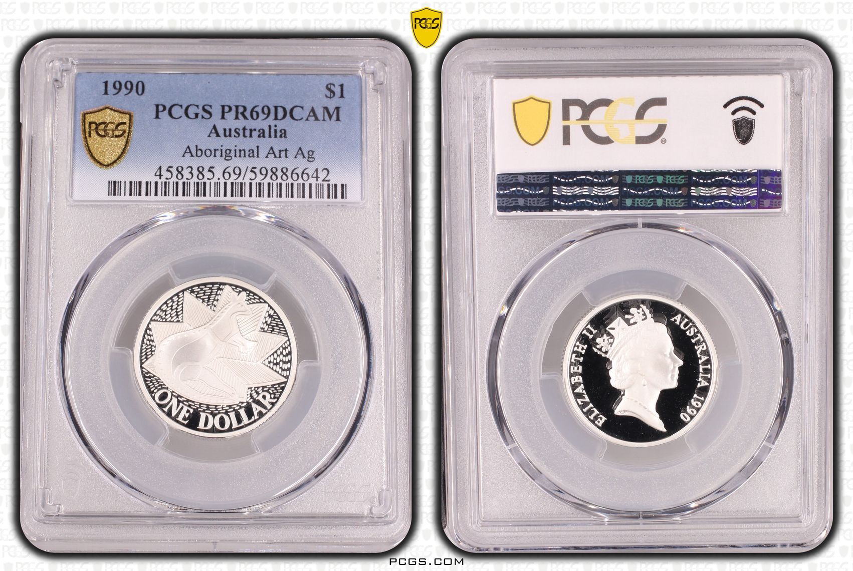 Aboriginal Art Silver, One Dollar, 1990, PCGS PR69DCAM
