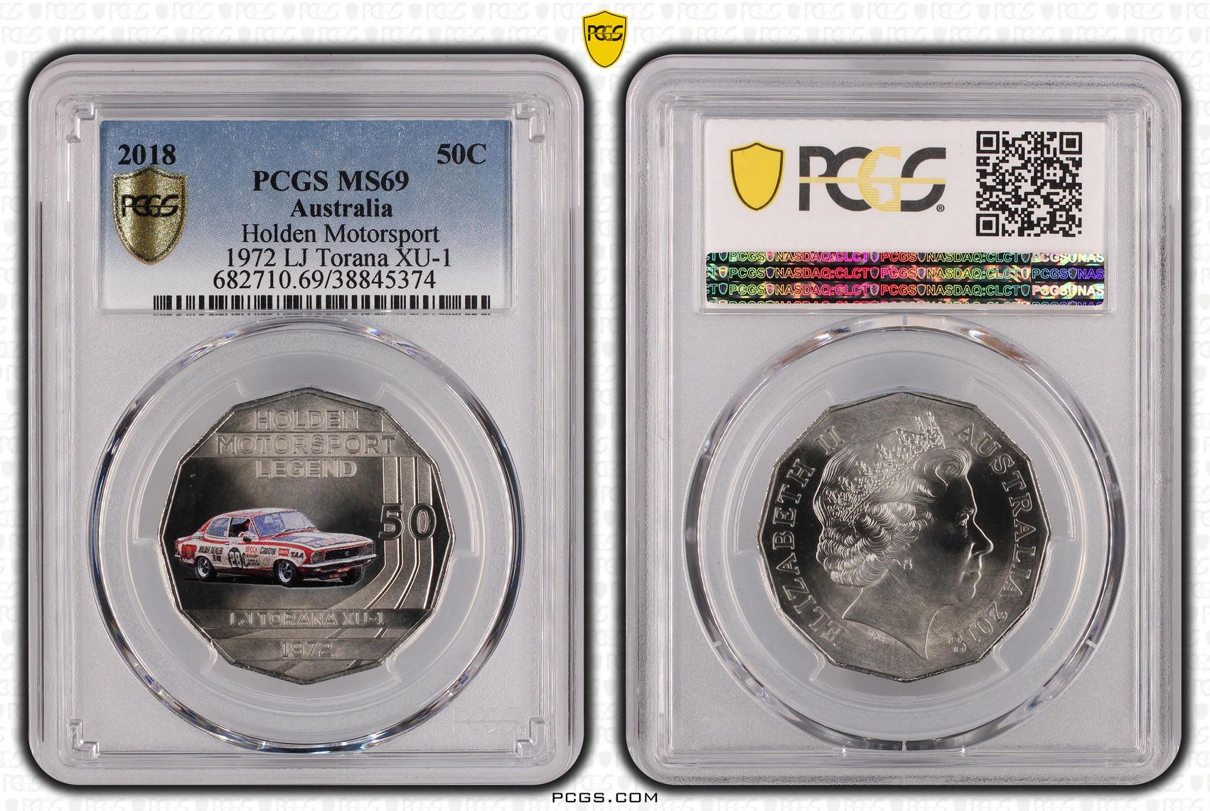 2018 Australia Fifty Cent, 50c Holden Motorsport - 1972 LJ Torana XU-1 PCGS - MS69 -374