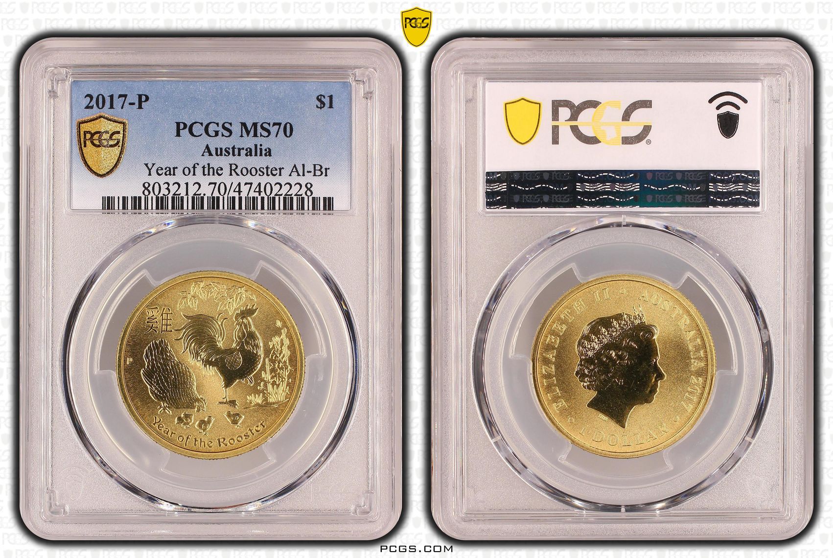 Year of the Rooster Al-Br, One Dollar, 2017-P POP Report 1/0, PCGS MS 70