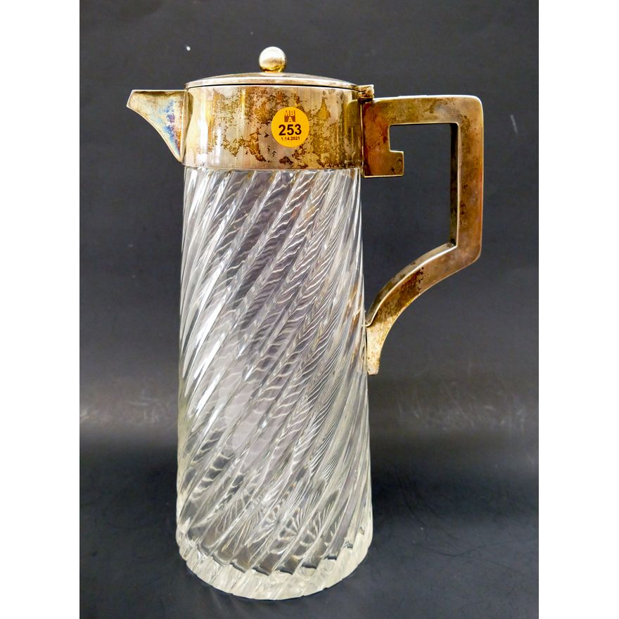 Krischer 800 Silver Mounted Cut Glass Covered Pitcher- 12''