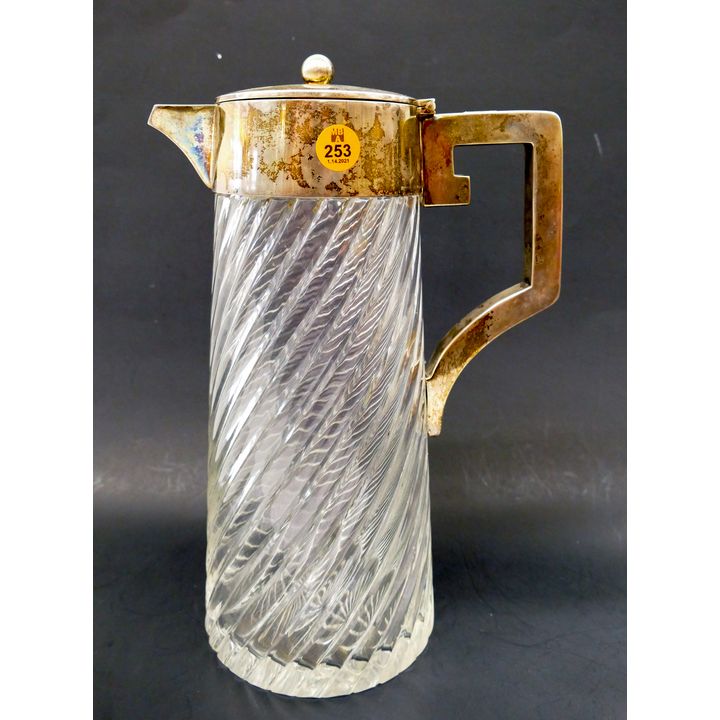Krischer 800 Silver Mounted Cut Glass Covered Pitcher- 12''