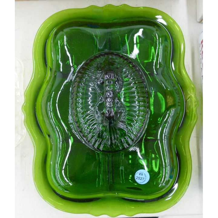 Green Glass Covered Serving Tray 12''