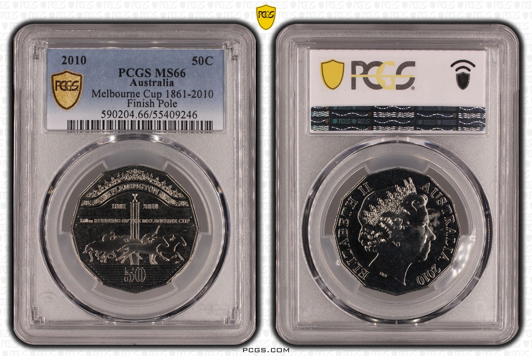 Melbourne Cup 1861-2010 Finish Line, Fifty Cent, 2010, PCGS MS66