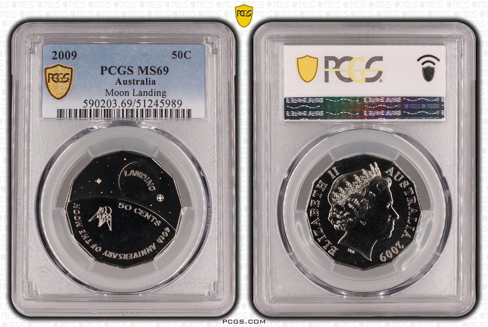 Moon Landing Colroized, POP 13/0, Fifty Cent, 2009, PCGS MS69