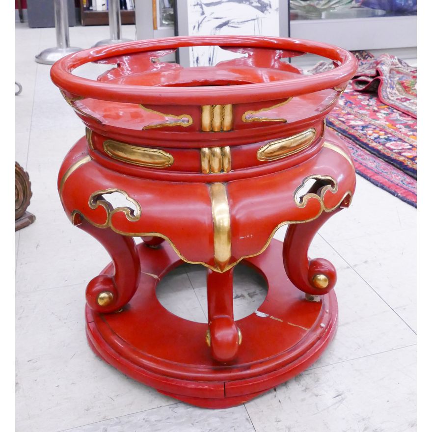 Japanese Red Lacquered Singing Bowl Stand- 17x18''