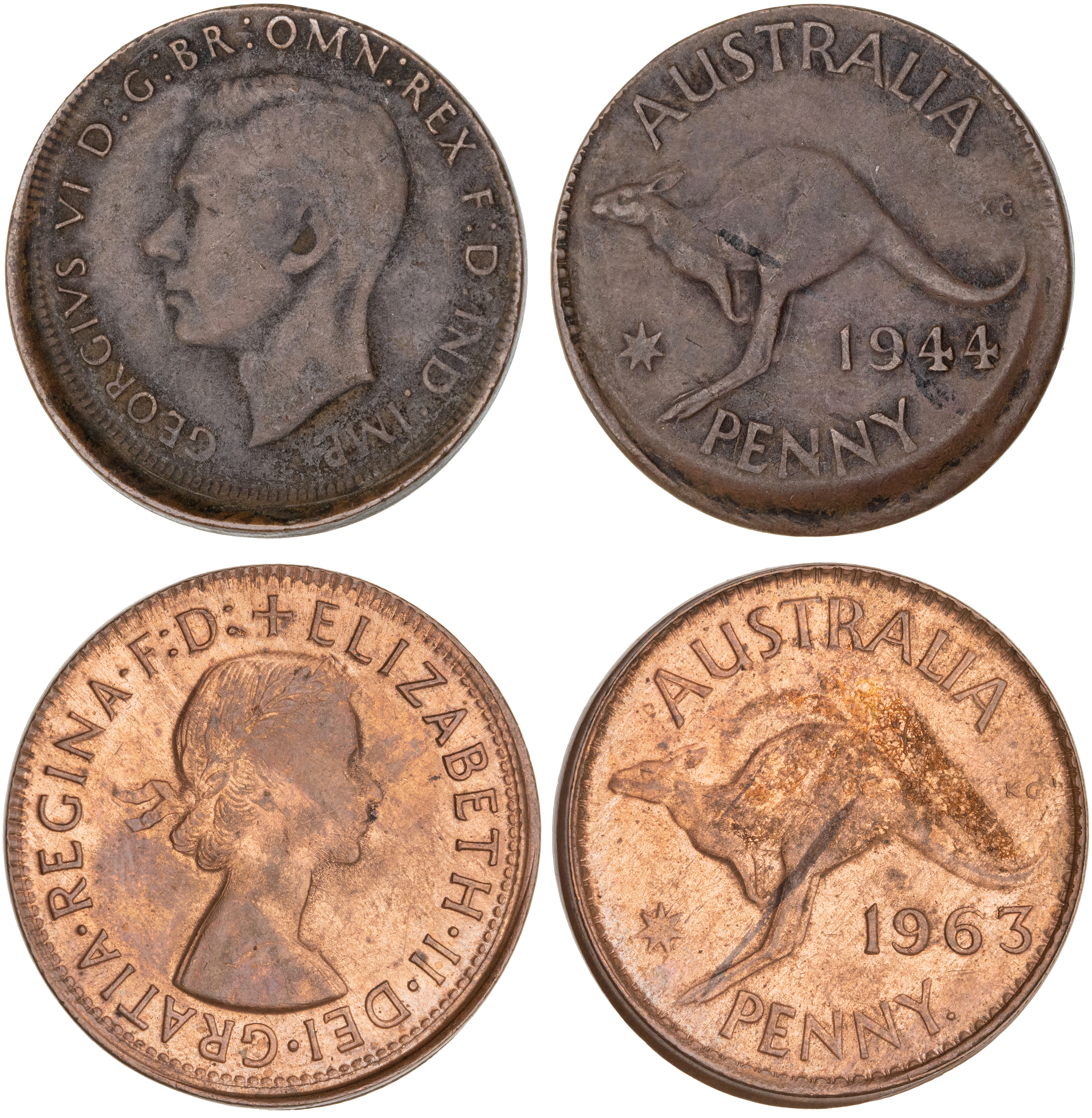 George VI - Elizabeth II, Penny, 1944 & 1963, Fine - EF