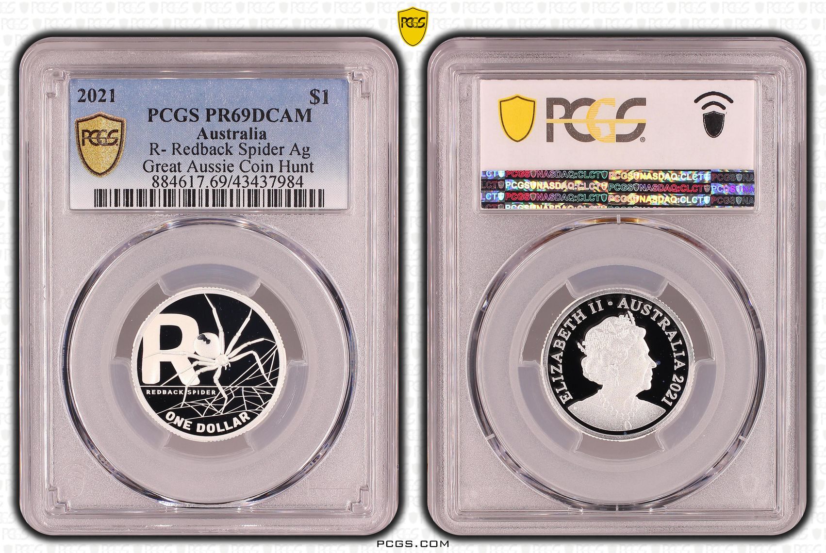 Elizabeth II, Silver, R- Redback Spider, Great Aussie Coin Hunt, One Dollar, PR69DCAM , 2021 PCGS POP - 3/0