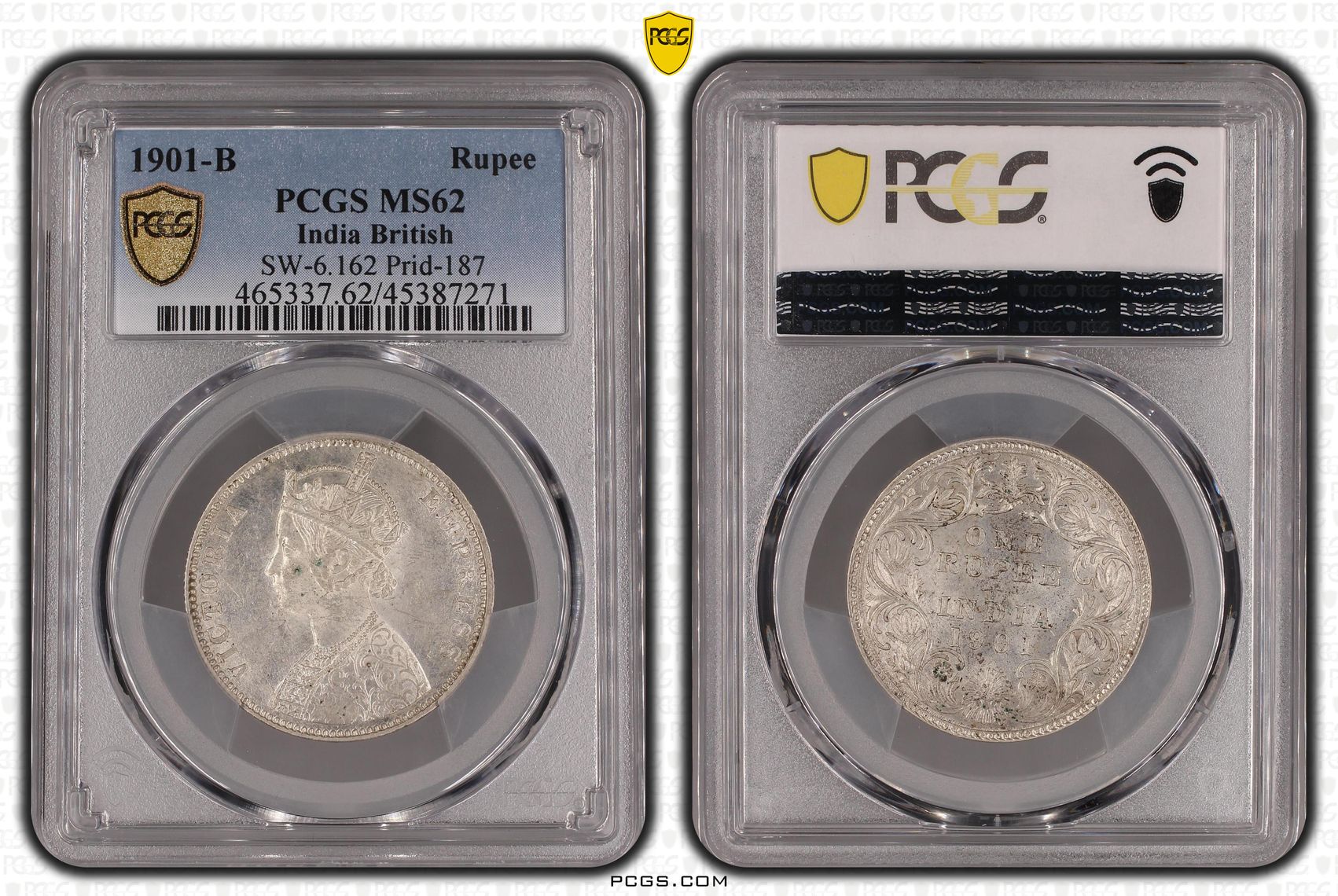 India British, SW-6.162 Prid-187, Rupee, 1901-B, PCGS MS62