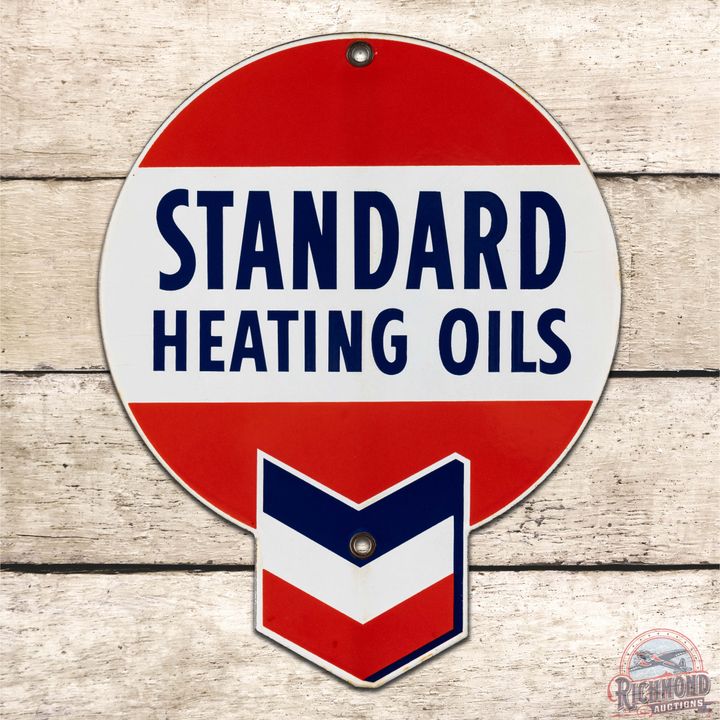 Fantastic Standard Heating Oils Die Cut Single Sided Porcelain Sign w/ Hallmark Logo