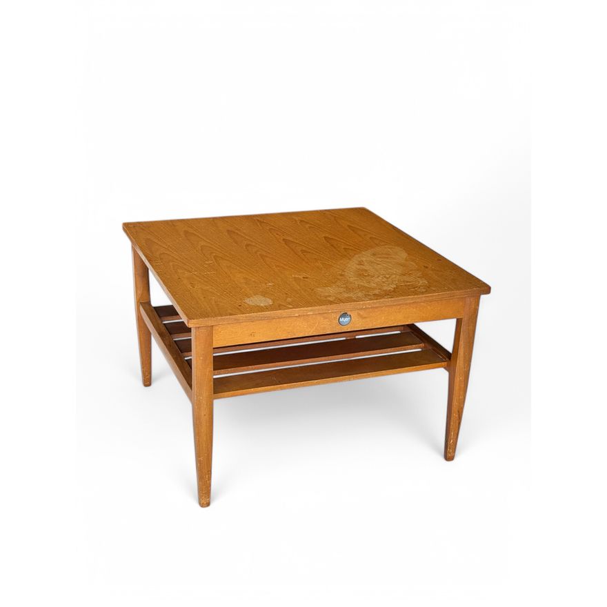 A mid 20th century vintage teak two-tier square coffee table by Myer