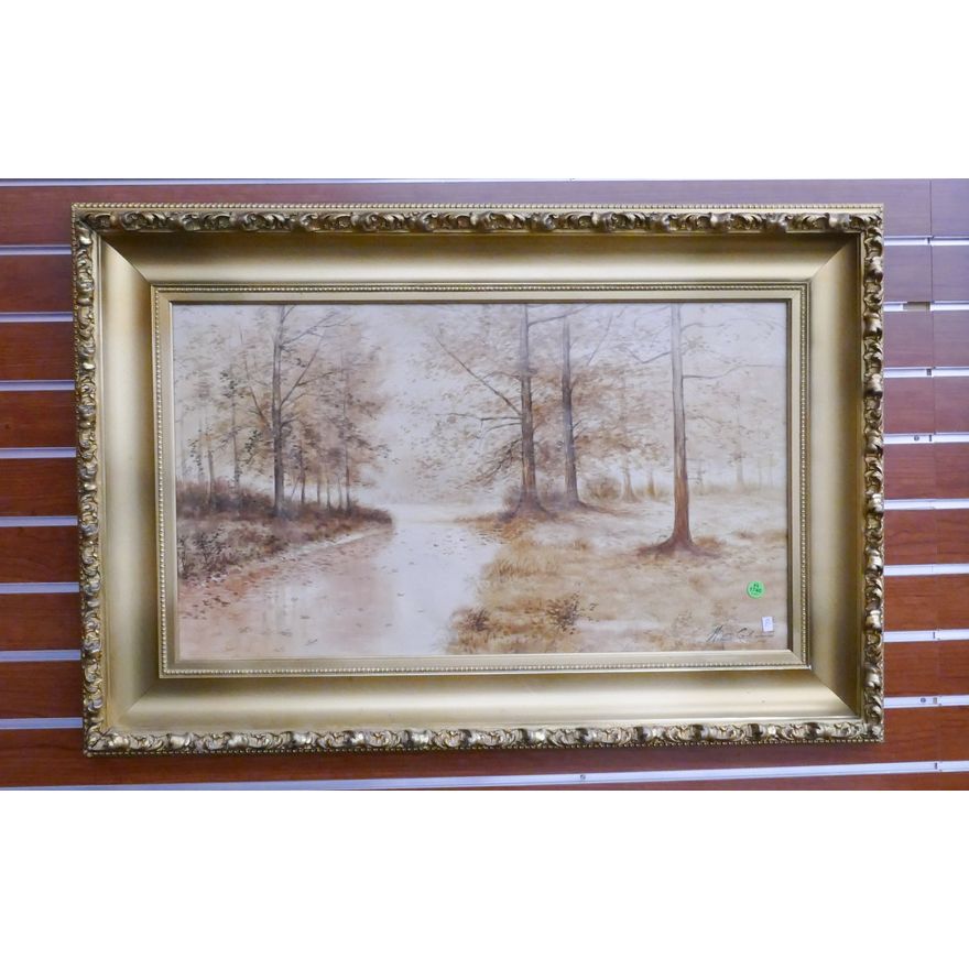 Antique Walter Coleman Forest Scene Watercolor in Gilt Frame- 23x34''