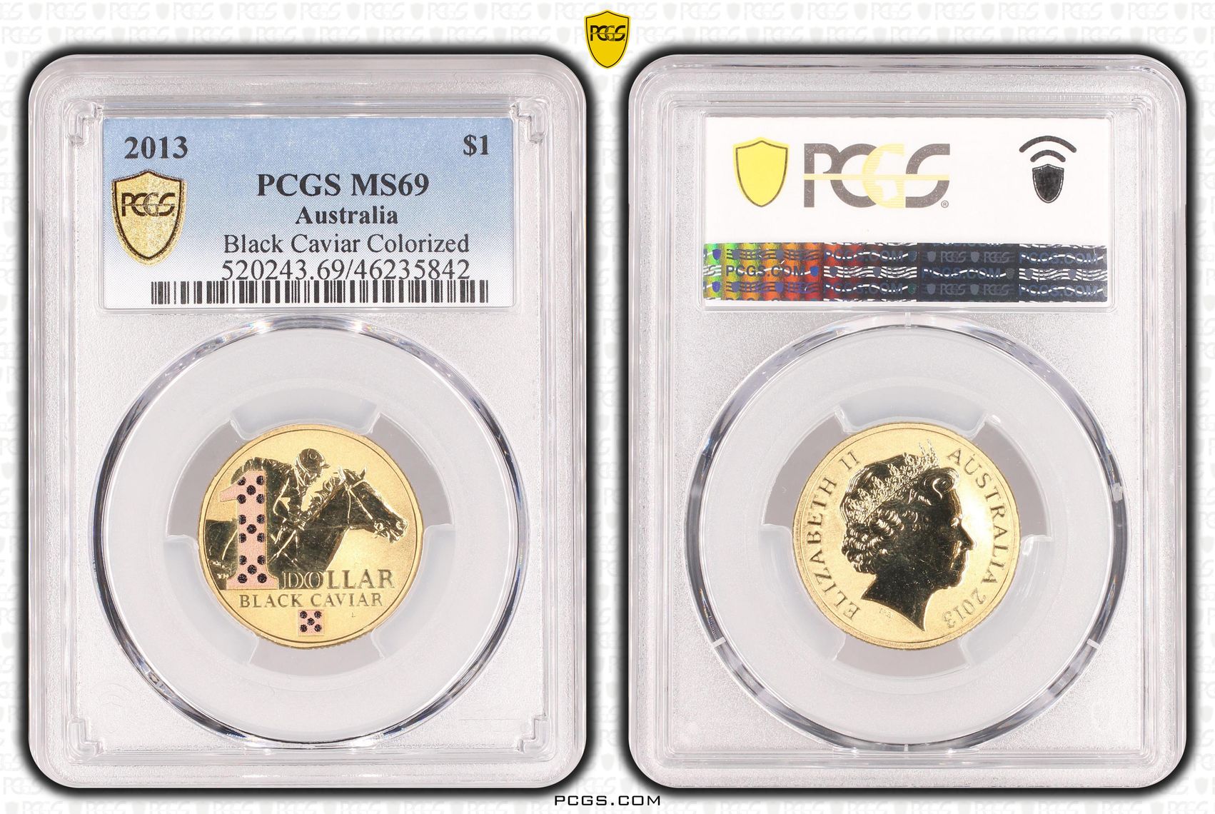 Black Caviar Colorized POP 17/0, One Dollar, 2013, PCGS MS69
