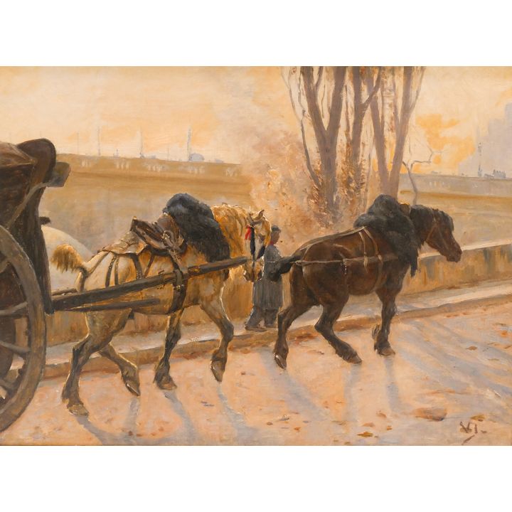 Valdemar Irminger ''Horse Drawn Wagon'' Oil on Canvas