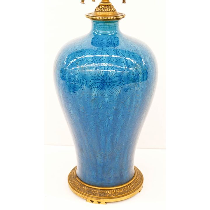 Fine Chinese Peacock Blue Bronze Mounted Table Lamp