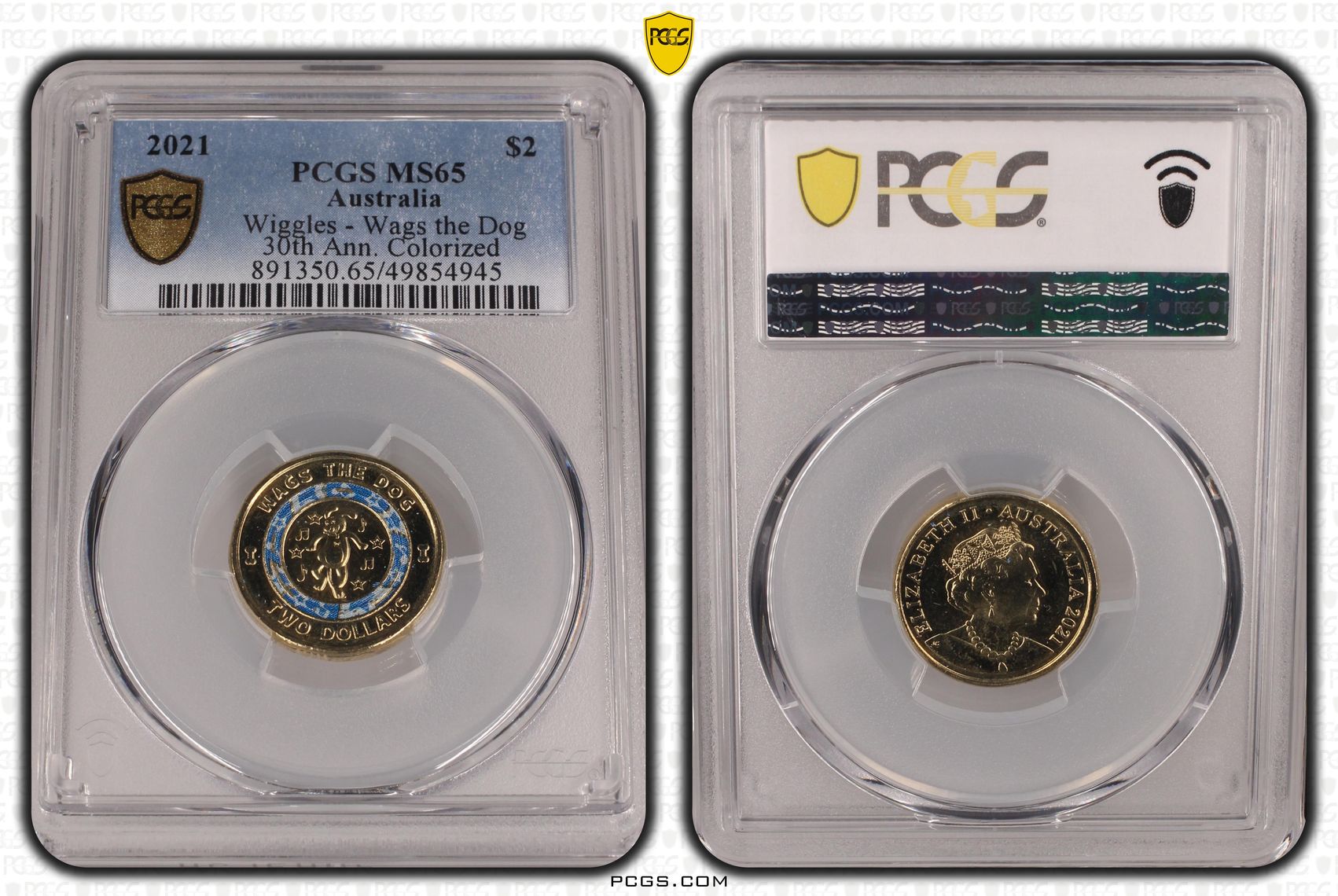 Elizabeth II, Wiggles - Wags the Dog , Two Dollar, 2021, PCGS MS65