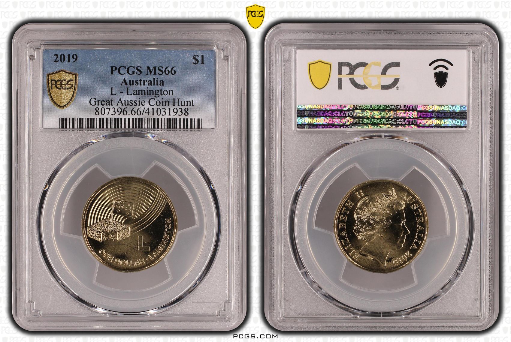 2019 Australia One Dollar, $1 L - Lamington Great Aussie Coin Hunt PCGS - MS66 -938