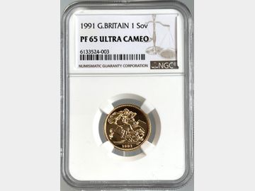 1991 ELIZABETH II PROOF GOLD SOVEREIGN PF65 UCAM