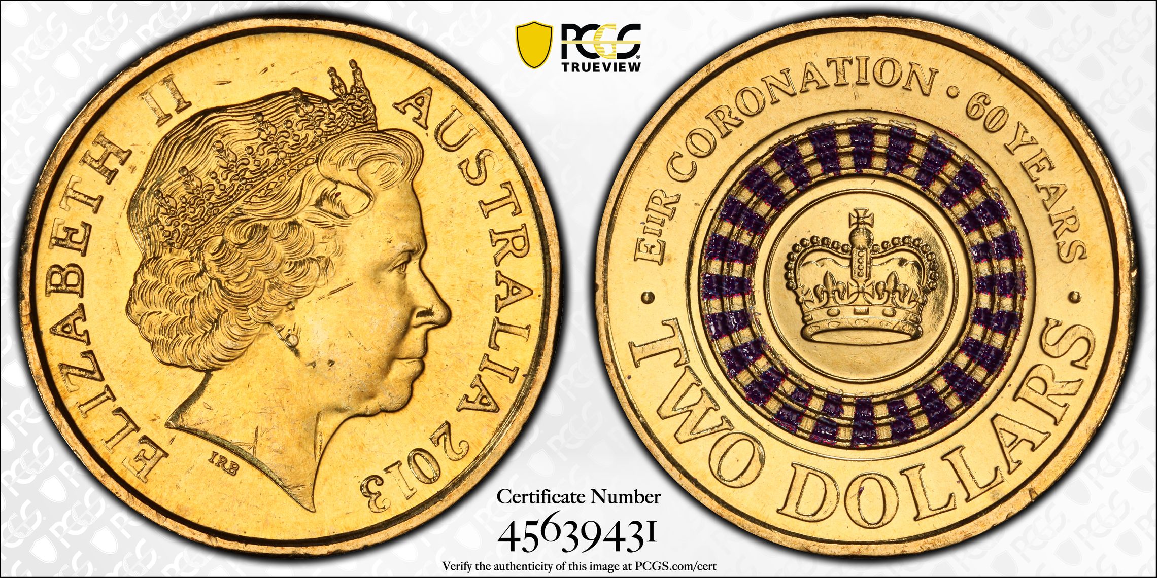 Coronation Colourised, Two Dollar, 2013, PCGS MS65