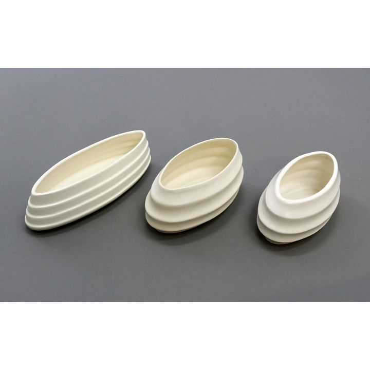 Crown Lynn Potteries, Three oval ribbed trough vases