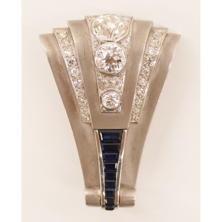 Lambert Bros. Sapphire & Diamond Art Deco Brooch