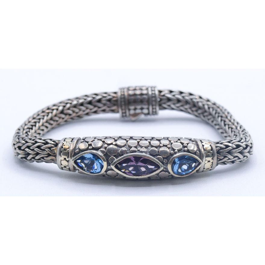 Heavy Sterling & Topaz Chain Bracelet 7'' - 38 Grams