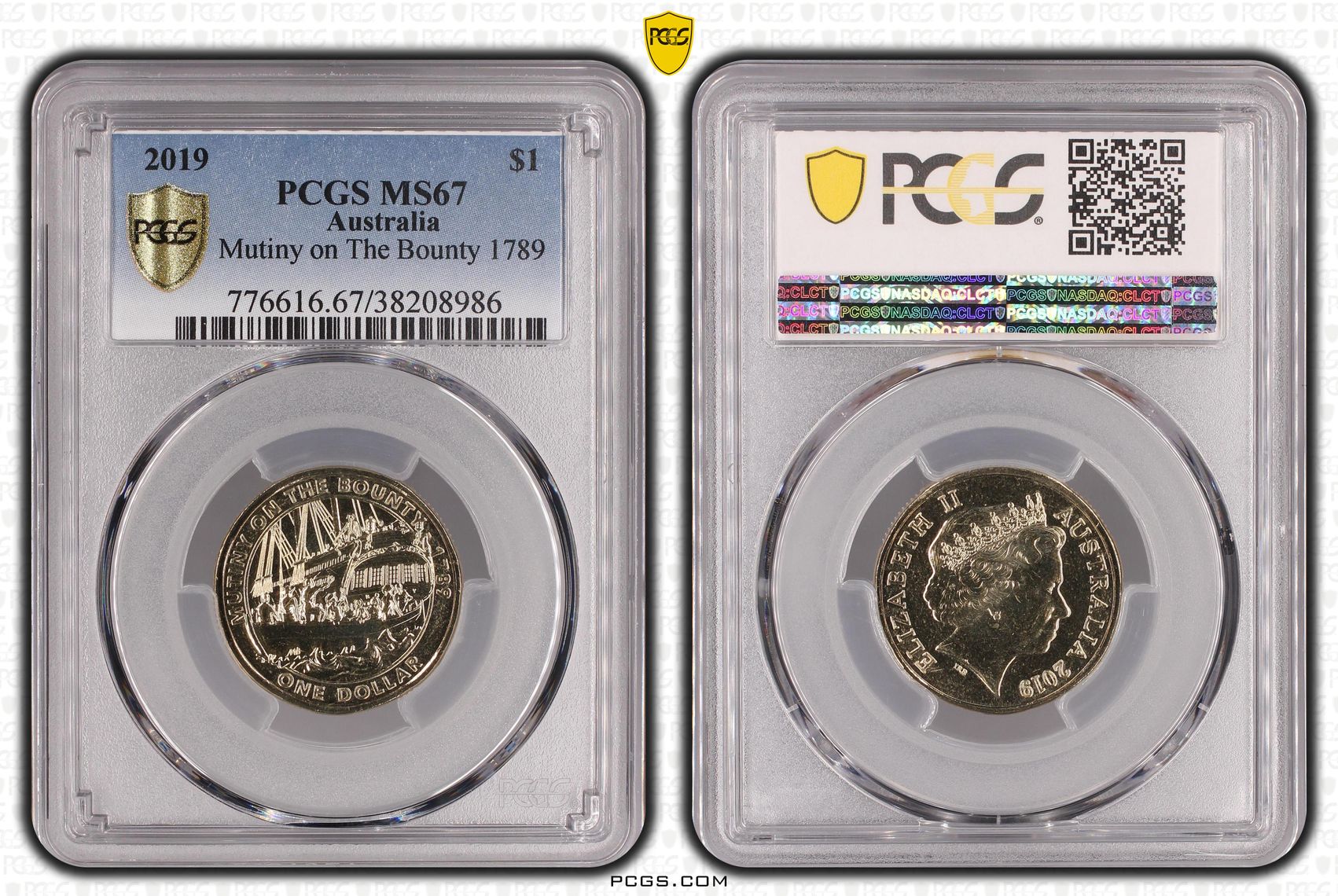 456 · Mutiny on The Bounty 1789, One Dollar, 2019, PCGS MS67