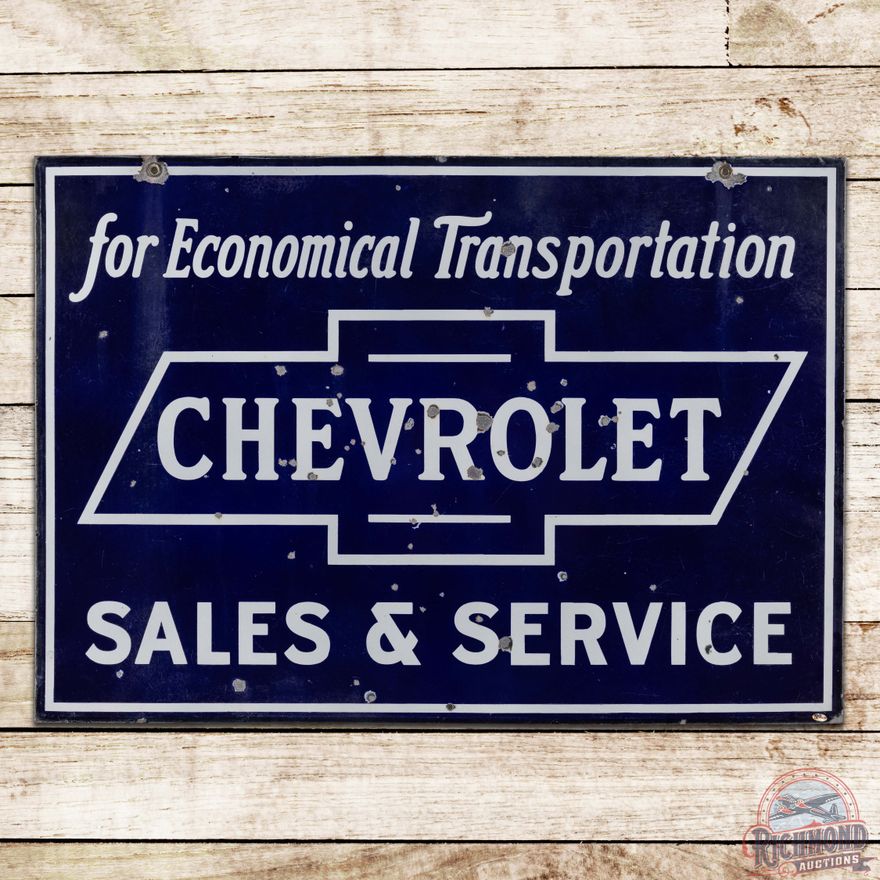 Chevrolet Sales & Service "For Economical Transportation" Double Sided Porcelain Sign
