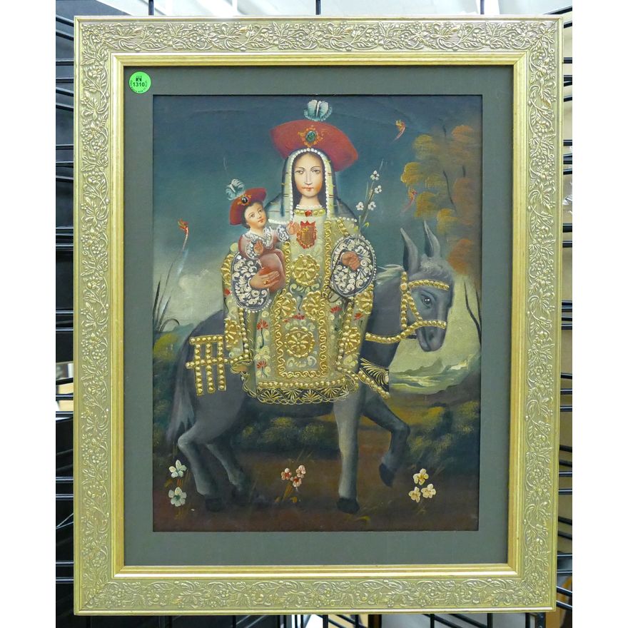 Peruvian Cusco Folk Art Oil Painting Framed 21''x17''