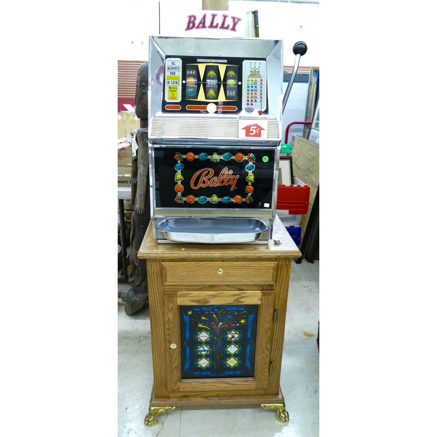 Vintage Bally 742A Electric Slot Machine on Oak Stand 60''x22''