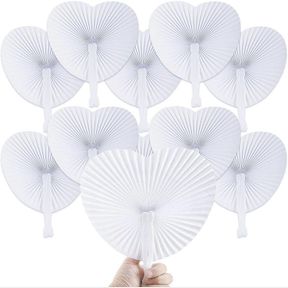 BESTAGE 20 PIECES PAPER FANS,WHITE BULK FOLDING FOLDABLE HAND HANDHELD FANS WEDDING DECORATIONS HEART SHAPED ACCORDION FANS WITH P