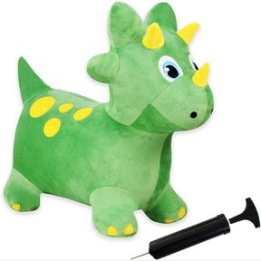 PLUSH GREEN DINOSAUR BOUNCE & RIDE-ON INFLATABLE HOPPER TODDLER TOY WITH PUMP