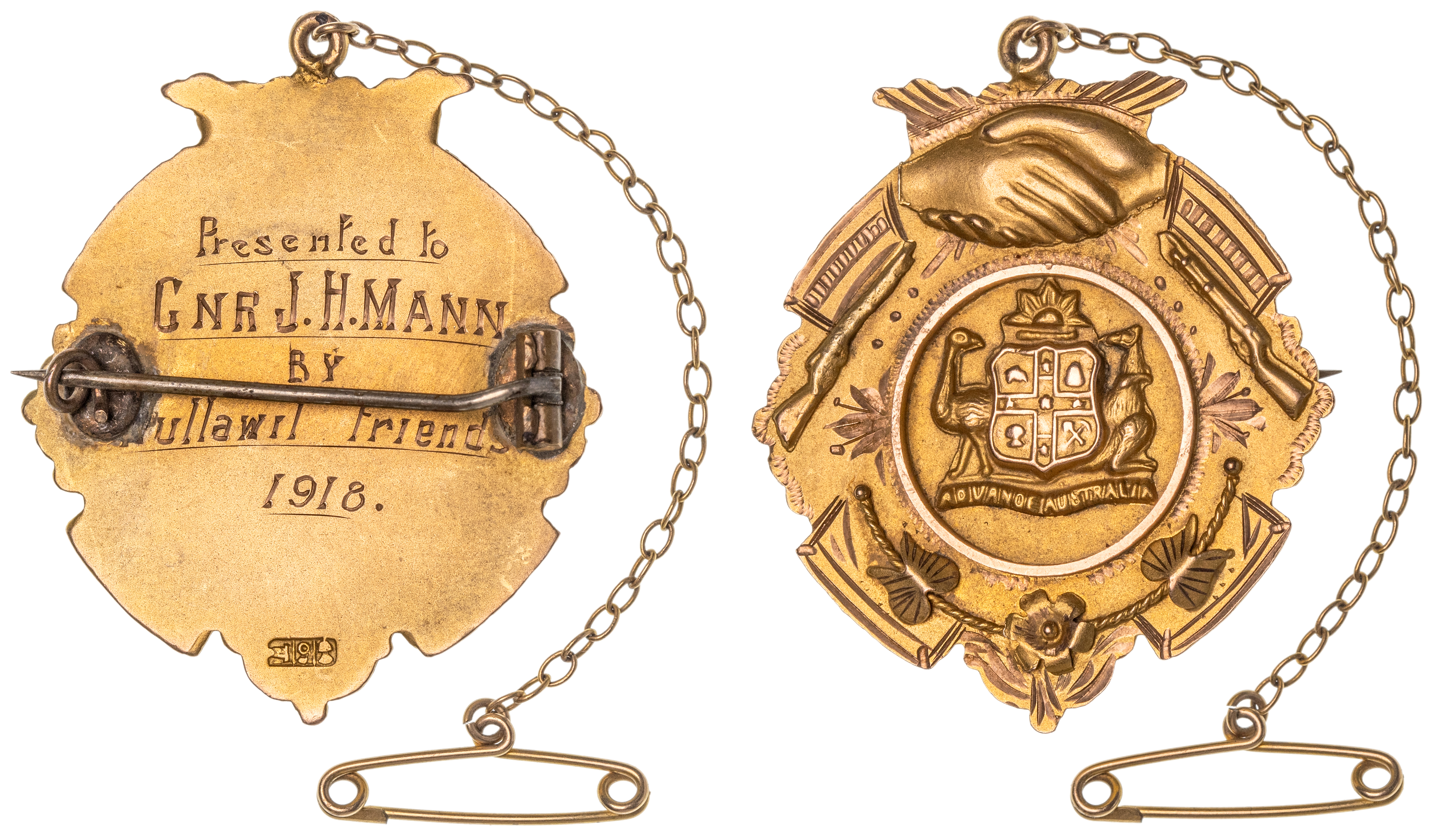 306 · Nullawil, Victoria, WWI Service Gold Fob Medal,