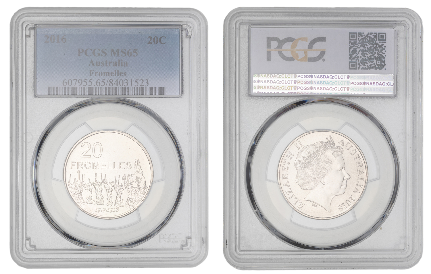 Elizabeth II, Fromelles, Twenty Cent, 2016, PCGS MS65