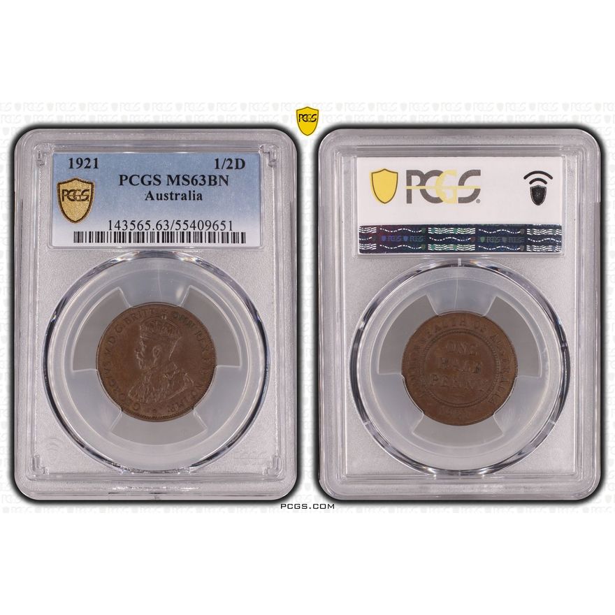 George V, Half Penny, 1921, PCGS MS63BN